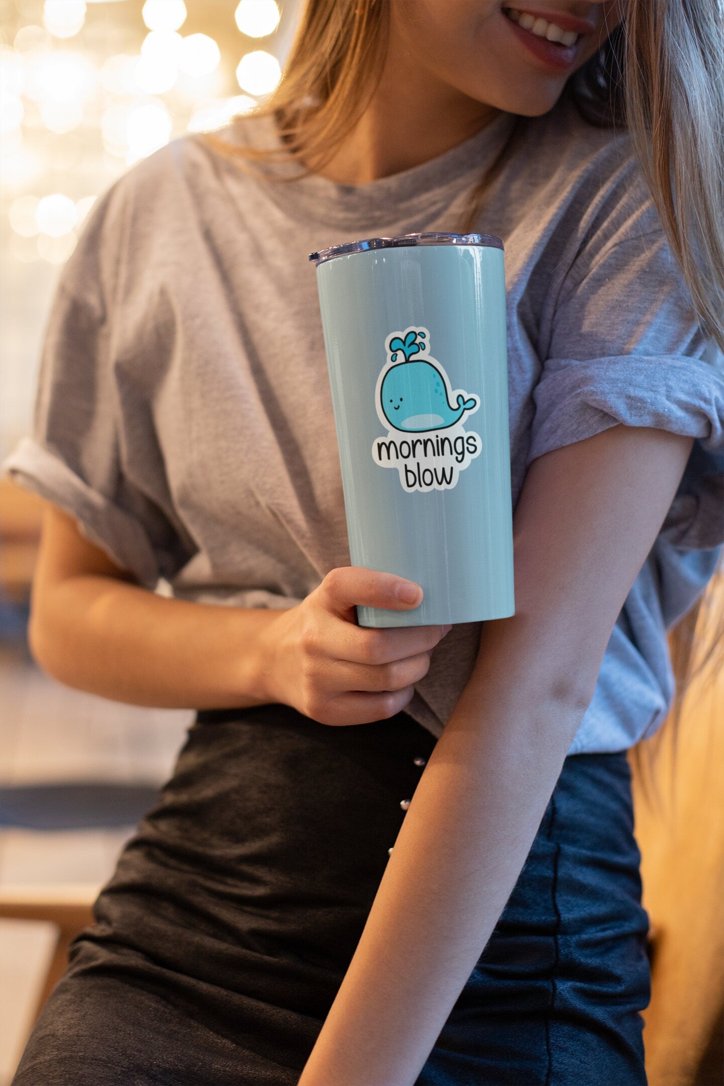 Mornings Blow Sticker Funny Whale Sarcastic Sticker
