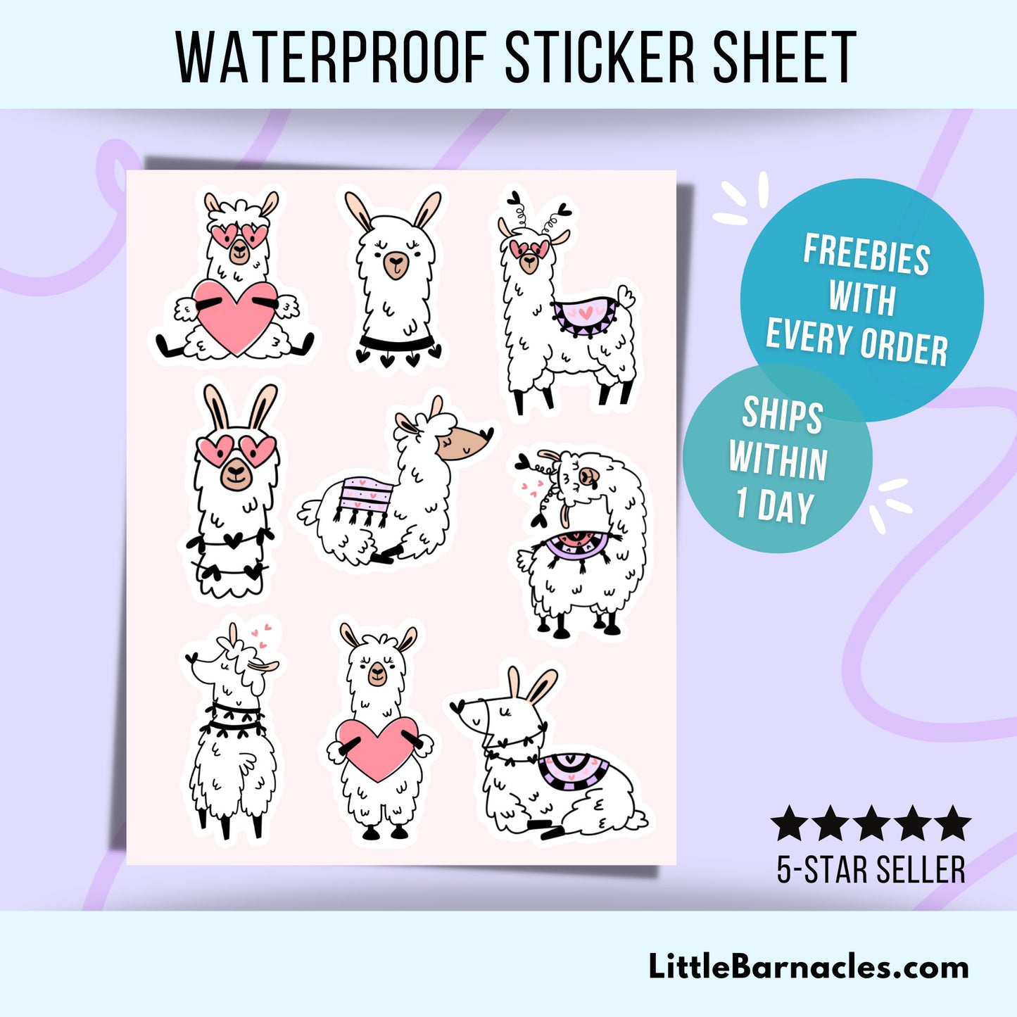 Mini Llama Sticker Sheet Cute Farm Animal Llama Small Sticker