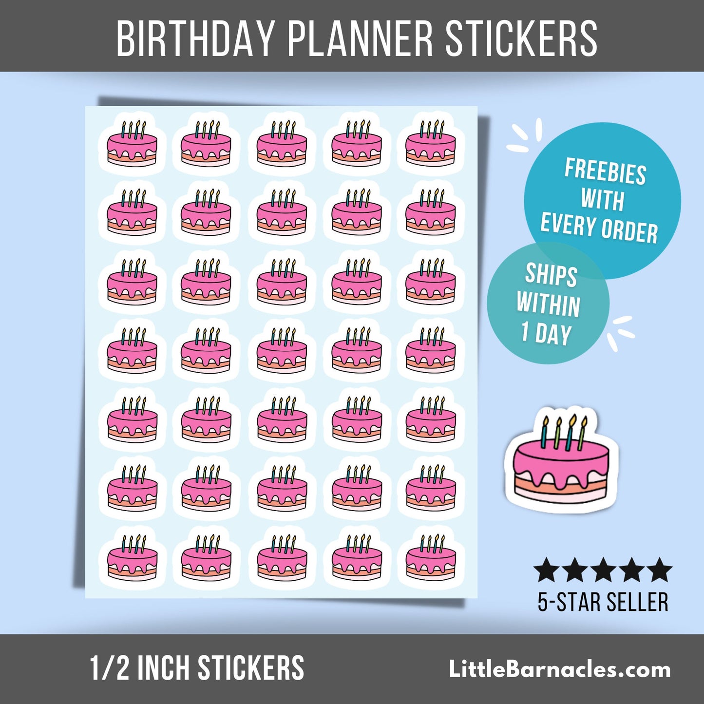Mini Birthday Cake Planner Sticker Calendar Birthday Reminder