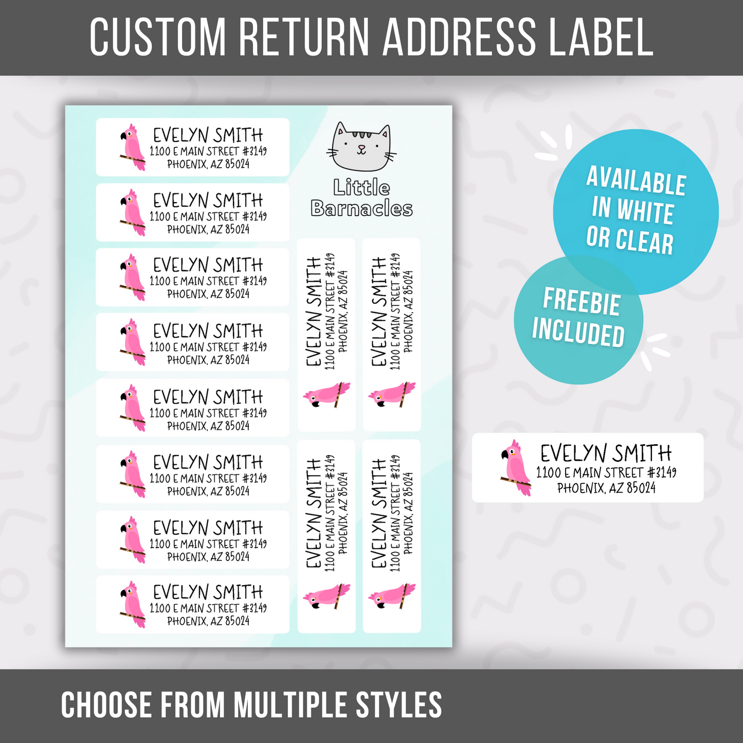 Pink Parrot Custom Address Labels, Return Address Labels, Personalized Mailing Labels