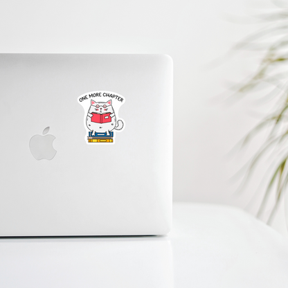 Funny Cat Reading Sticker • One More Chapter Decal • Book Lover Vinyl Sticker • Cute Reading Cat • Laptop Water Bottle Sticker