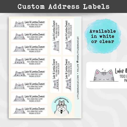 Custom Gray Tabby Cat Return Address Labels • Weatherproof Mailing Stickers • Personalized Cat Address Labels • Cute Pet Return Label