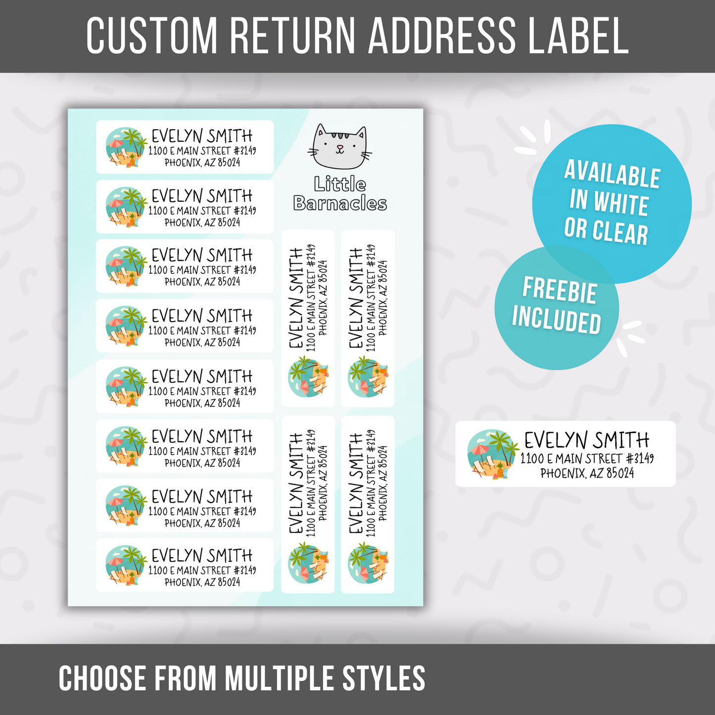 Beach Scene Custom Address Labels, Return Address Labels, Personalized Mailing Labels