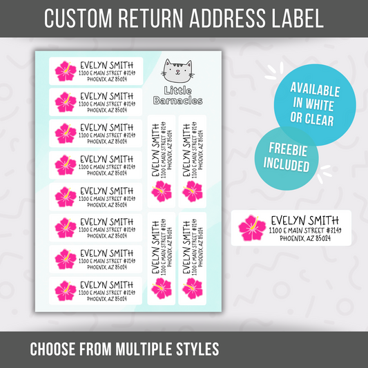 Hibiscus Flower Custom Address Labels, Return Address Labels, Personalized Mailing Labels