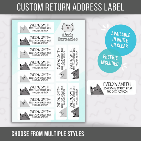 Gray Cat Custom Address Labels, Return Address Labels, Personalized Mailing Labels