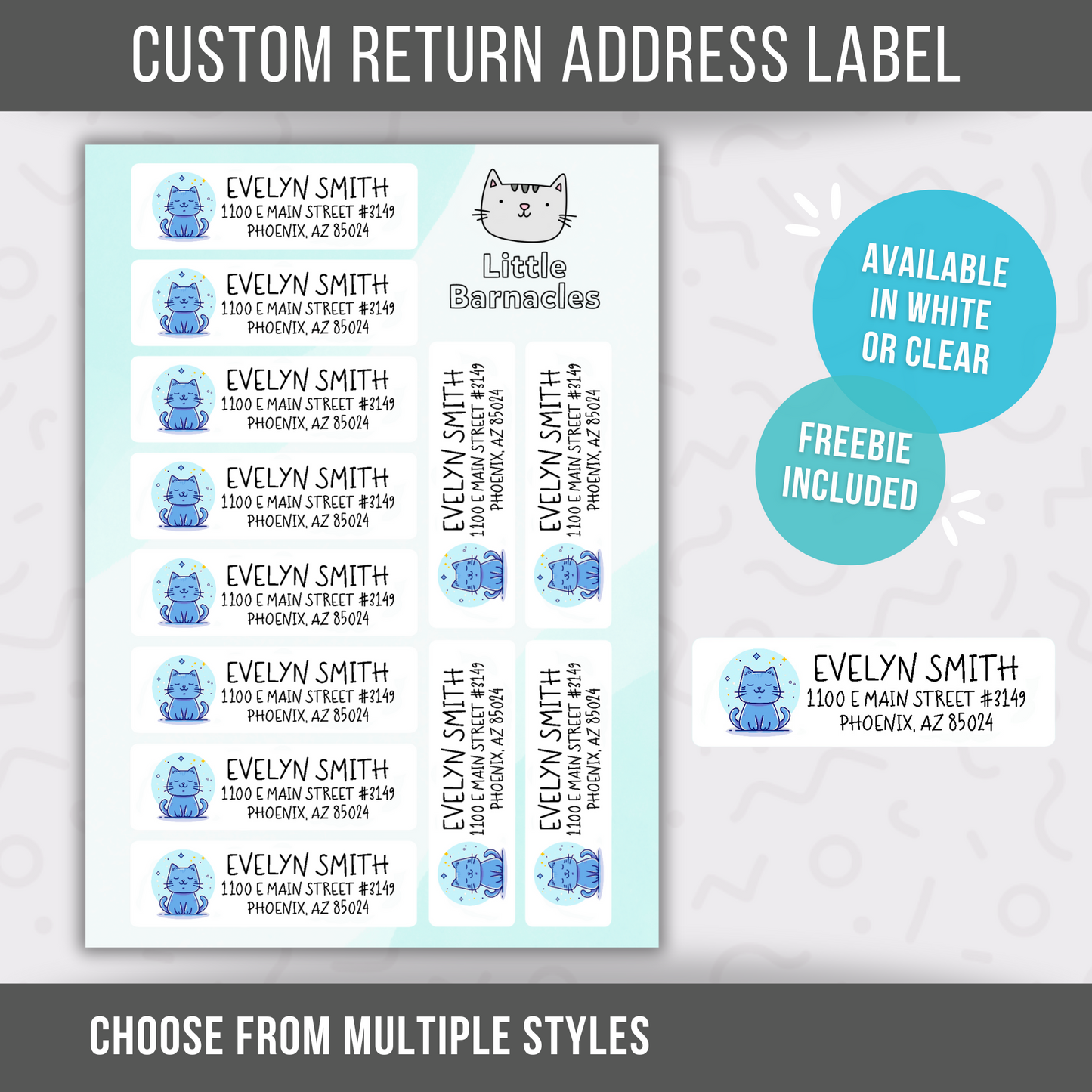 Custom Address Labels, Return Address Labels, Personalized Mailing Labels, Return Address Stickers, Customizable Address Labels Blue Cat