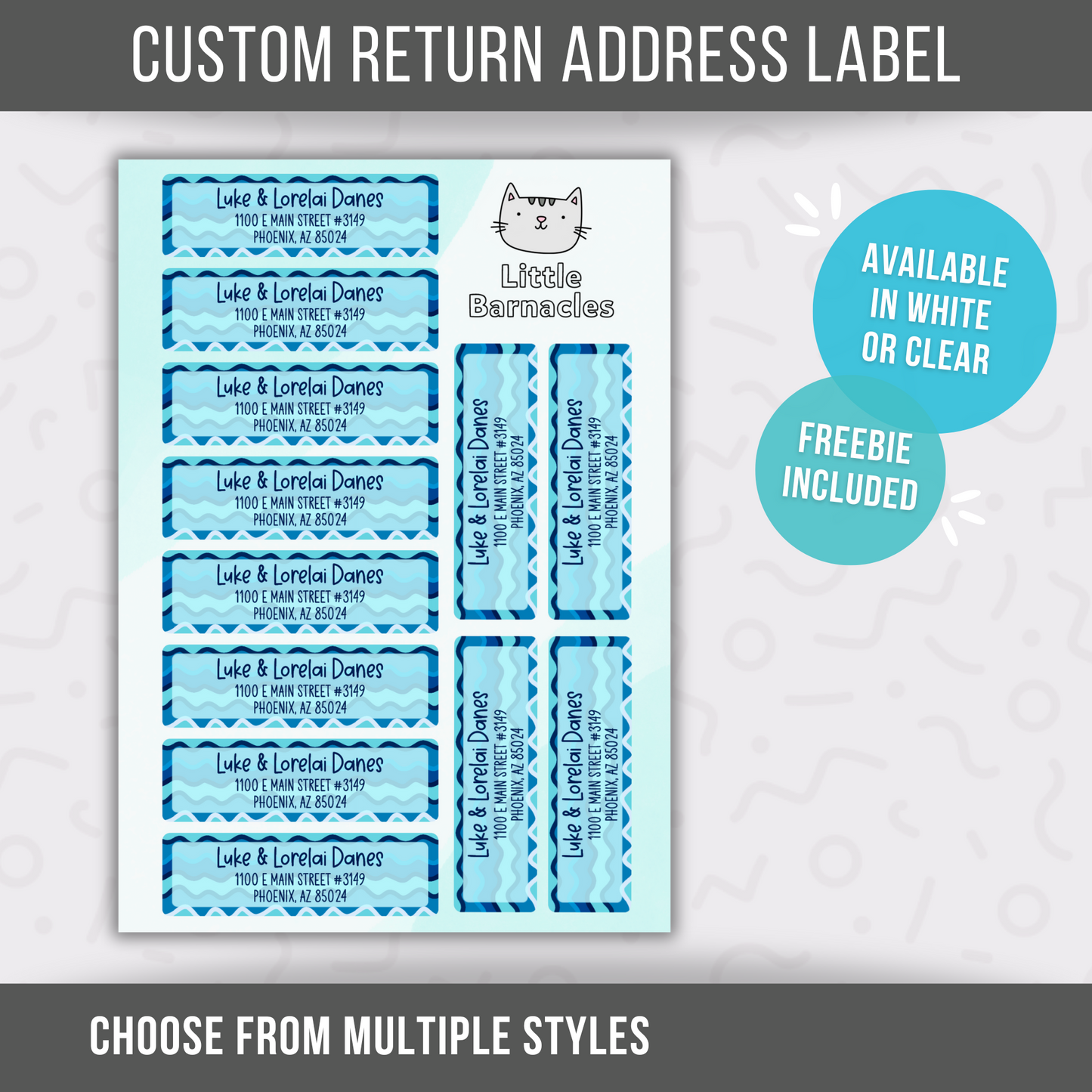 Blue Waves Custom Address Labels, Return Address Labels, Personalized Mailing Labels