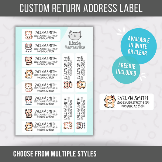 Custom Address Labels, Return Address Labels, Sheet of 12, Personalized Mailing Labels, Return Address Stickers, Customizable Address Labels Cat Kawaii