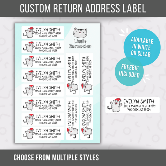 Custom Christmas Address Labels, Return Address Labels, Personalized Mailing Labels, Return Address Stickers, Customizable Address Labels Christmas Cat