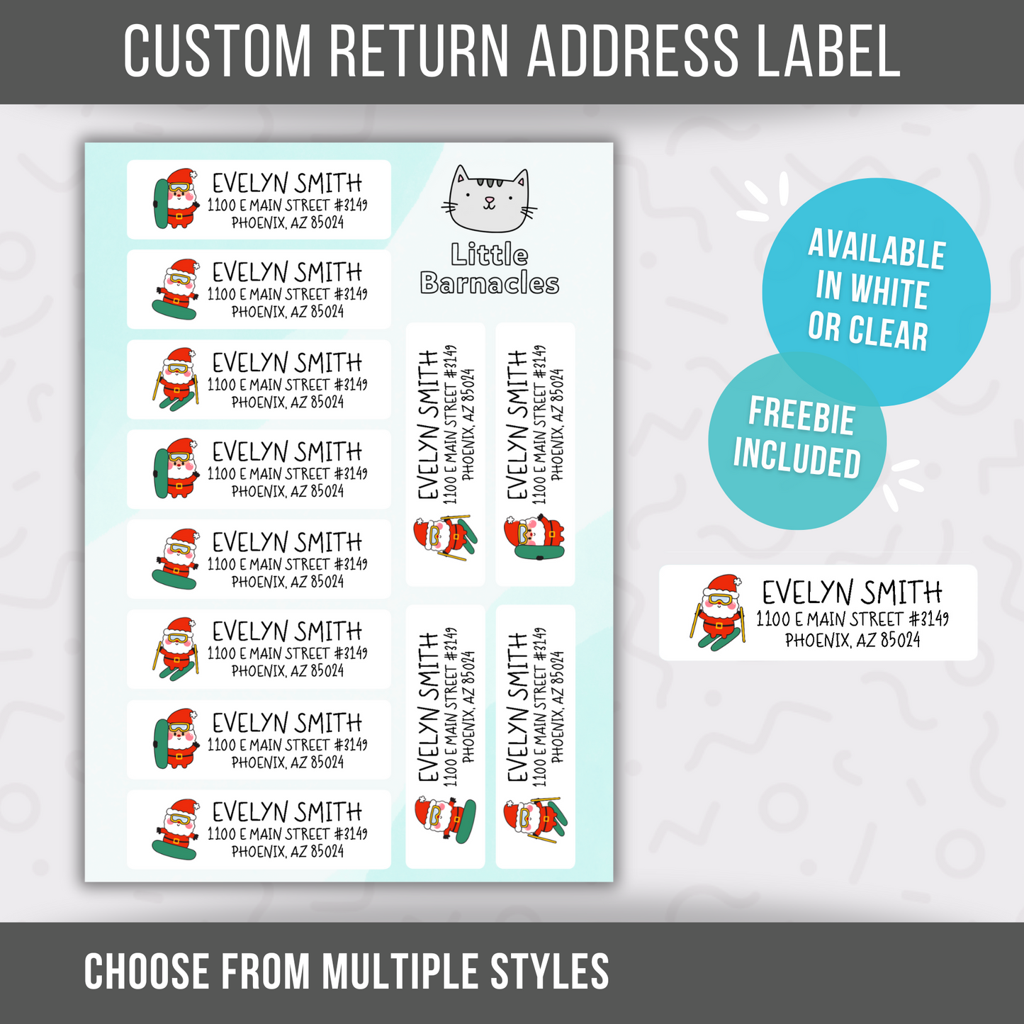 Custom Christmas Address Labels, Return Address Labels, Personalized Mailing Labels, Return Address Stickers, Customizable Address Labels Santa Skiing