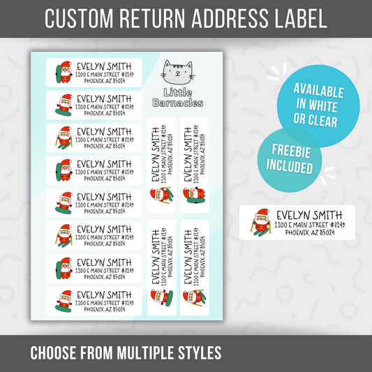 Custom Christmas Address Labels, Return Address Labels, Personalized Mailing Labels, Return Address Stickers, Customizable Address Labels Santa Skiing