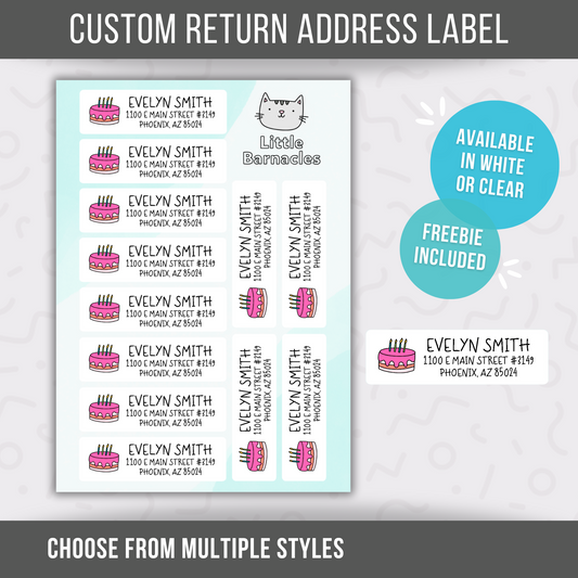 Custom Address Labels, Return Address Labels, Personalized Mailing Labels, Return Address Stickers, Customizable Address Label Birthday Cake