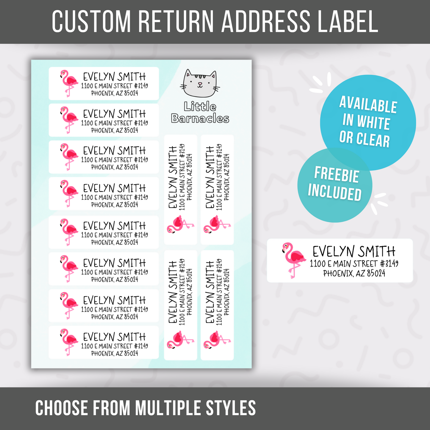 Pink Flamingo Custom Address Labels, Return Address Labels, Personalized Mailing Labels