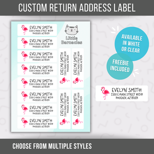 Pink Flamingo Custom Address Labels, Return Address Labels, Personalized Mailing Labels