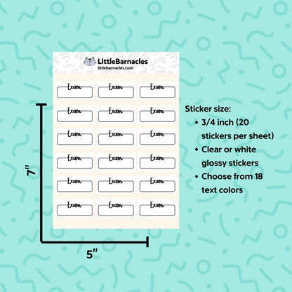 Exam Planner Sticker • 1.5 Inch Quarter Box • Test Reminder Label • Class & College Planner • Calendar Study Sticker