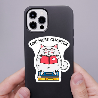 Funny Cat Reading Sticker • One More Chapter Decal • Book Lover Vinyl Sticker • Cute Reading Cat • Laptop Water Bottle Sticker