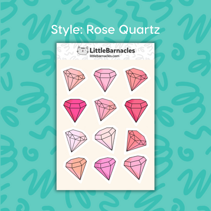 Mini Gemstone Sticker Sheet • Waterproof Vinyl Crystal Stickers • Cute Gem Decals • Small Laptop Water Bottle Journal Stickers