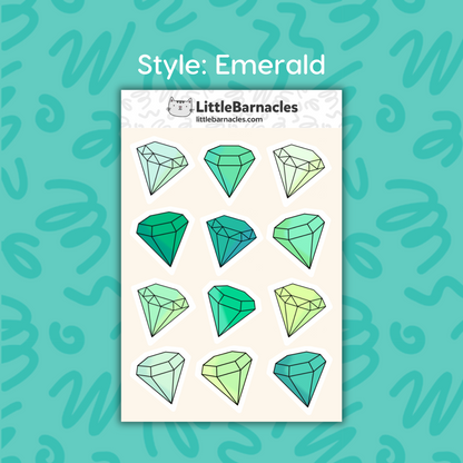 Mini Gemstone Sticker Sheet • Waterproof Vinyl Crystal Stickers • Cute Gem Decals • Small Laptop Water Bottle Journal Stickers
