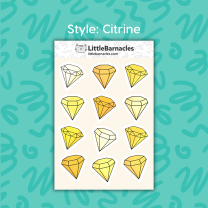 Mini Gemstone Sticker Sheet • Waterproof Vinyl Crystal Stickers • Cute Gem Decals • Small Laptop Water Bottle Journal Stickers