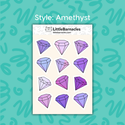 Mini Gemstone Sticker Sheet • Waterproof Vinyl Crystal Stickers • Cute Gem Decals • Small Laptop Water Bottle Journal Stickers