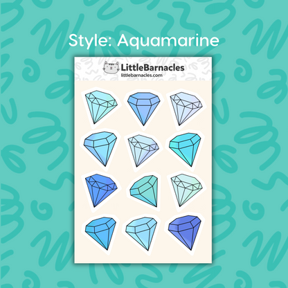 Mini Gemstone Sticker Sheet • Waterproof Vinyl Crystal Stickers • Cute Gem Decals • Small Laptop Water Bottle Journal Stickers