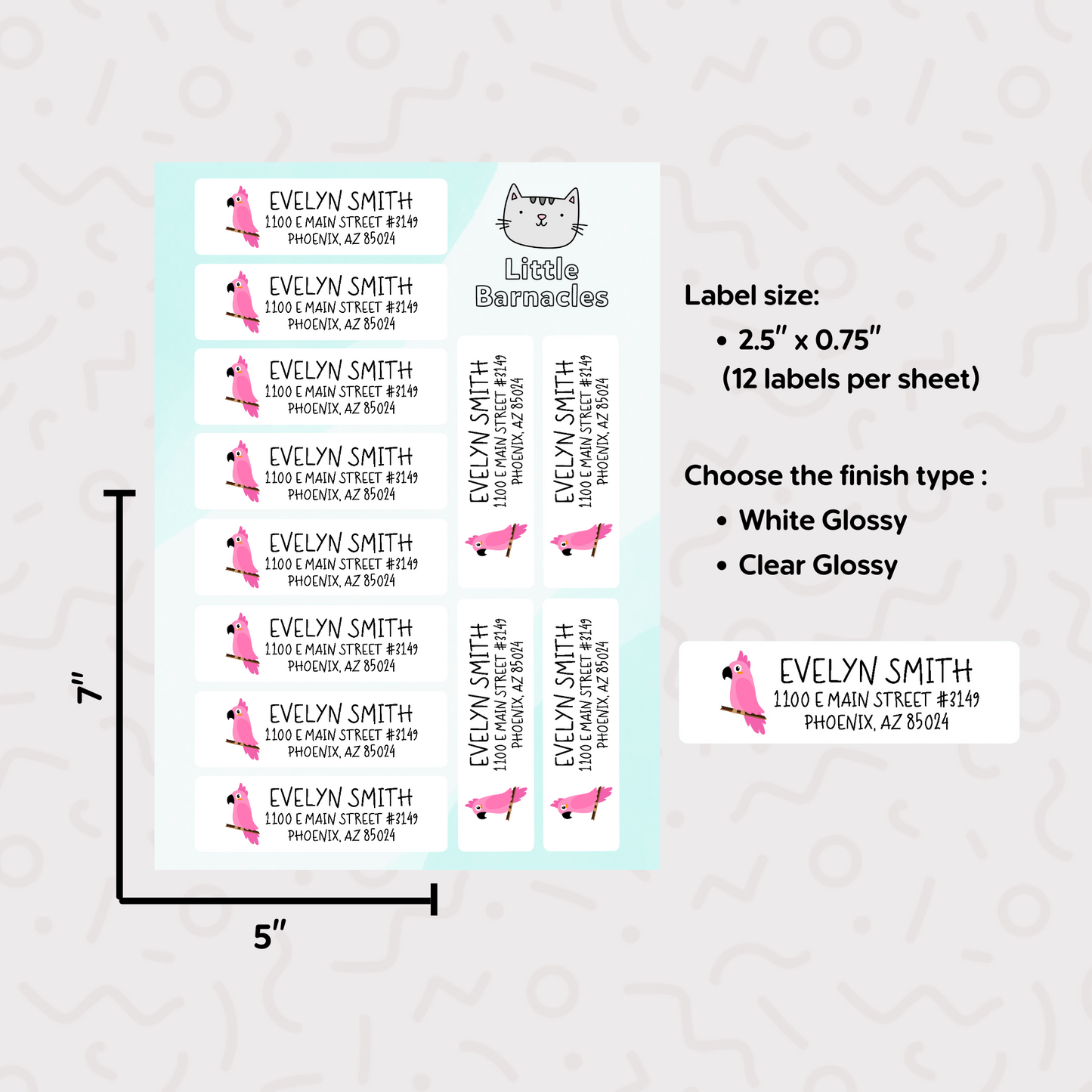 Pink Parrot Custom Address Labels, Return Address Labels, Personalized Mailing Labels