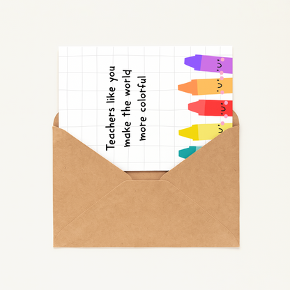 Teacher Appreciation Card • Cute Crayon Thank You Card • Back to School Greeting Card • Teacher Gratitude Card
