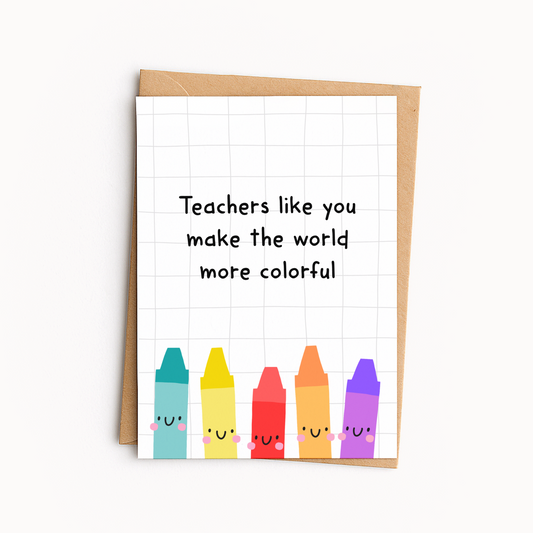 Teacher Appreciation Card • Cute Crayon Thank You Card • Back to School Greeting Card • Teacher Gratitude Card