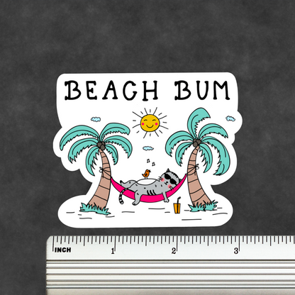 Beach Bum Cat Sticker • Waterproof Vinyl Funny Cat Decal • Summer Cat Humor Sticker • Cat Lover Gift • Laptop Water Bottle