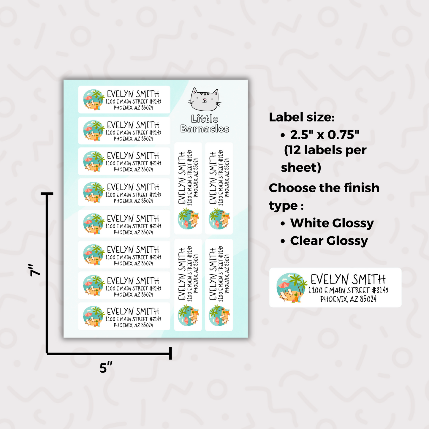 Beach Scene Custom Address Labels, Return Address Labels, Personalized Mailing Labels