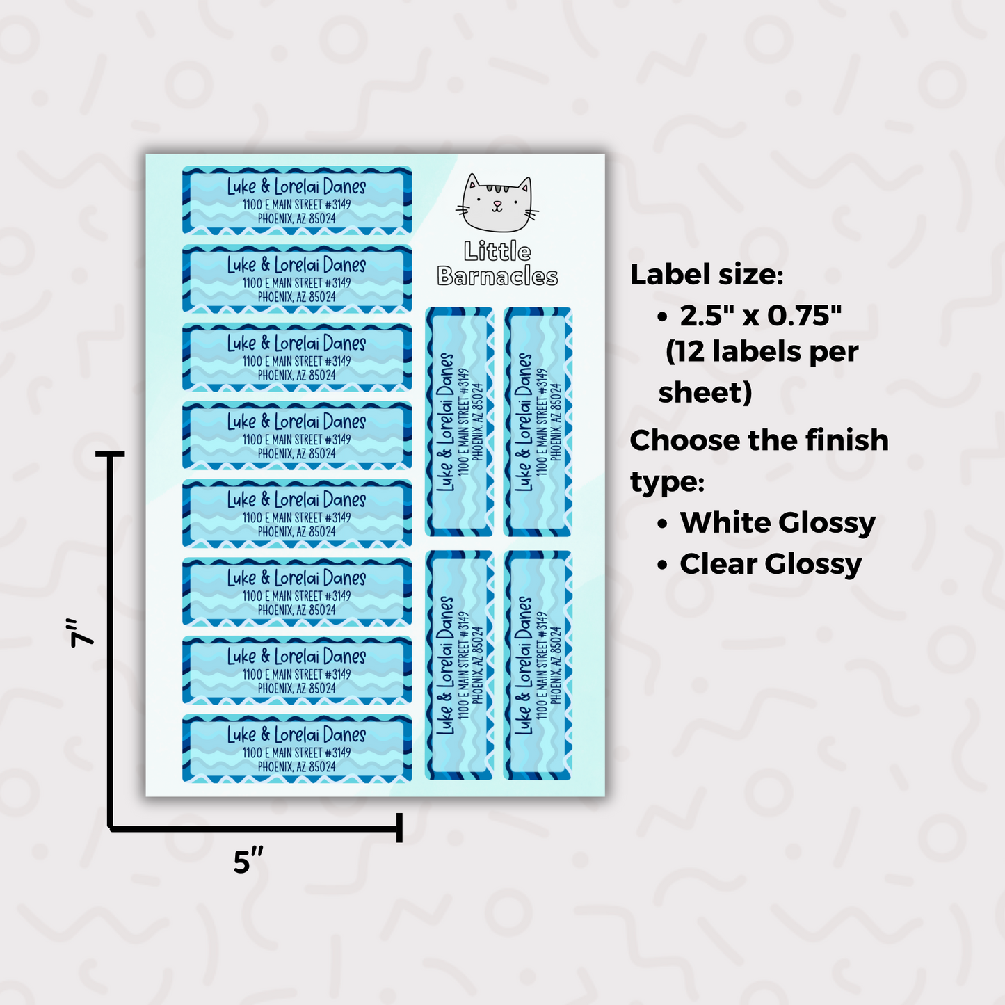 Blue Waves Custom Address Labels, Return Address Labels, Personalized Mailing Labels