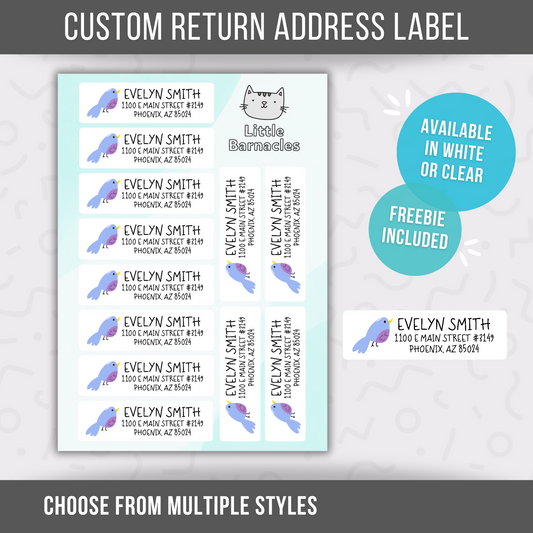 Purple Bird Custom Address Labels, Return Address Labels, Personalized Mailing Labels