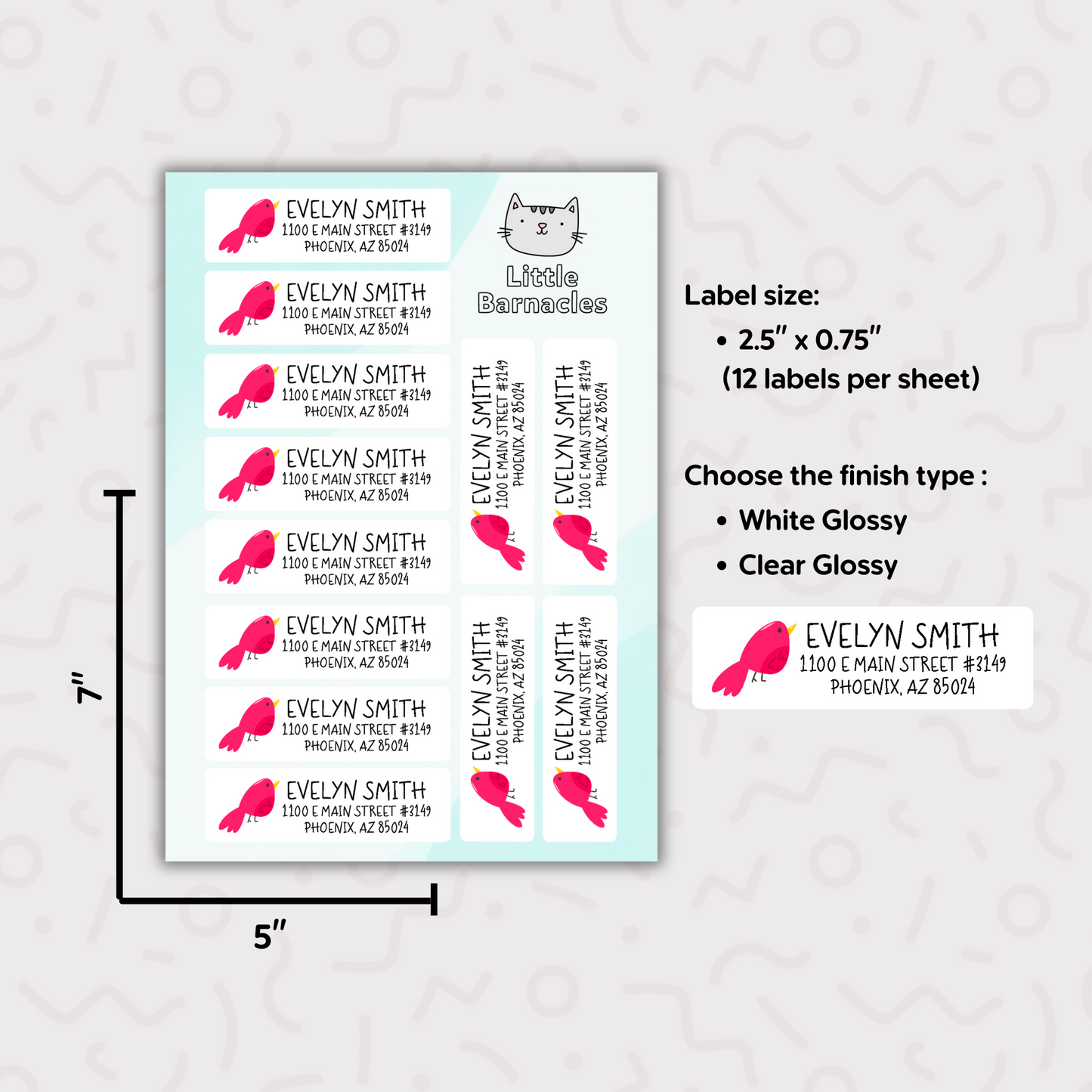 Red Bird Custom Address Labels, Return Address Labels, Personalized Mailing Labels