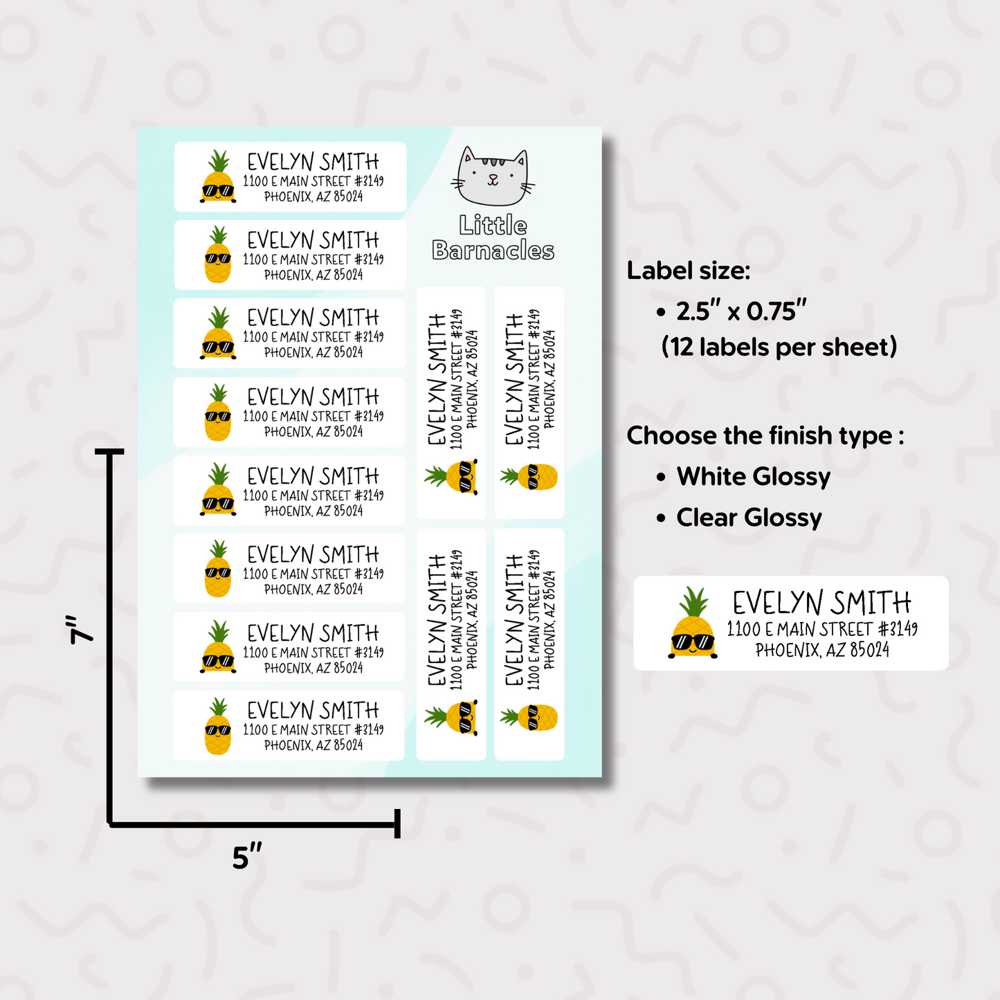 Pineapple Custom Address Labels, Return Address Labels, Personalized Mailing Labels