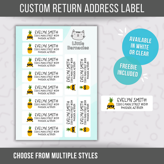 Pineapple Custom Address Labels, Return Address Labels, Personalized Mailing Labels