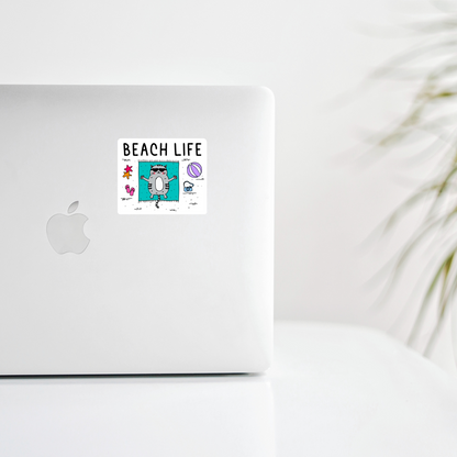 Beach Life Cat Sticker • Waterproof Vinyl Funny Beach Vibes Decal • Summer Cat Humor Sticker • Cat Lover Gift • Laptop Water Bottle