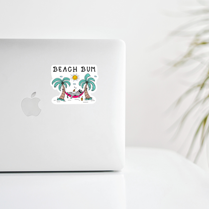 Beach Bum Cat Sticker • Waterproof Vinyl Funny Cat Decal • Summer Cat Humor Sticker • Cat Lover Gift • Laptop Water Bottle