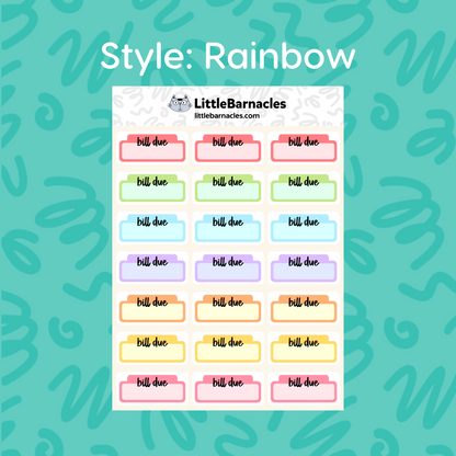 Bill Due Planner Sticker • 1.5 Inch Quarter Box • Finance Budget Planner • Calendar Bill Reminder • Payment Due Label