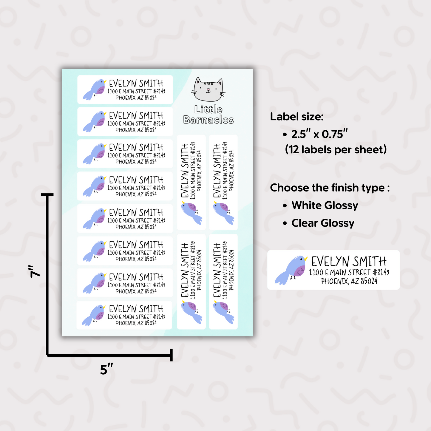 Purple Bird Custom Address Labels, Return Address Labels, Personalized Mailing Labels