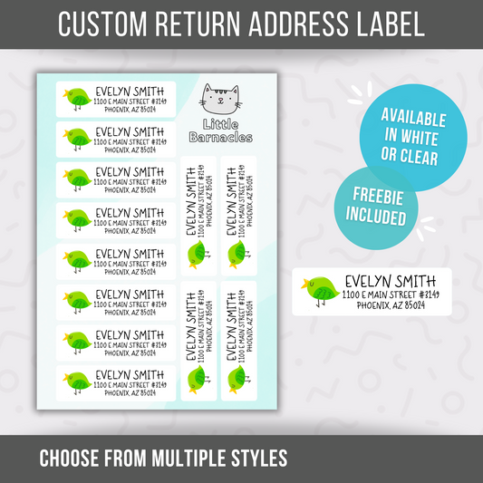 Green Bird Custom Address Labels, Return Address Labels, Personalized Mailing Labels