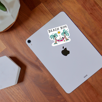 Beach Bum Cat Sticker • Waterproof Vinyl Funny Cat Decal • Summer Cat Humor Sticker • Cat Lover Gift • Laptop Water Bottle