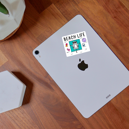 Beach Life Cat Sticker • Waterproof Vinyl Funny Beach Vibes Decal • Summer Cat Humor Sticker • Cat Lover Gift • Laptop Water Bottle