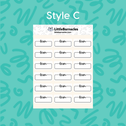 Exam Planner Sticker • 1.5 Inch Quarter Box • Test Reminder Label • Class & College Planner • Calendar Study Sticker