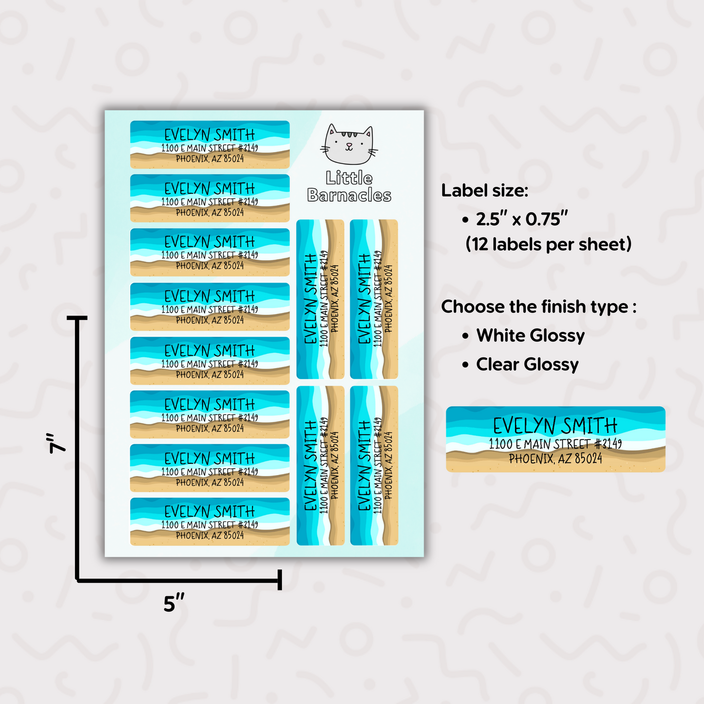 Beach Waves Custom Address Labels, Return Address Labels, Personalized Mailing Labels