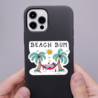 Beach Bum Cat Sticker • Waterproof Vinyl Funny Cat Decal • Summer Cat Humor Sticker • Cat Lover Gift • Laptop Water Bottle
