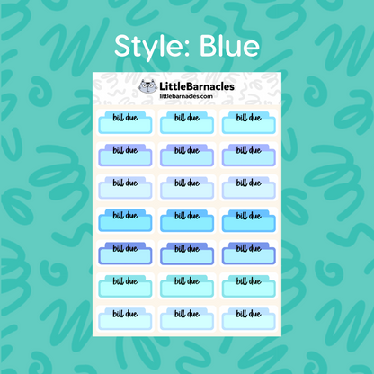 Bill Due Planner Sticker • 1.5 Inch Quarter Box • Finance Budget Planner • Calendar Bill Reminder • Payment Due Label