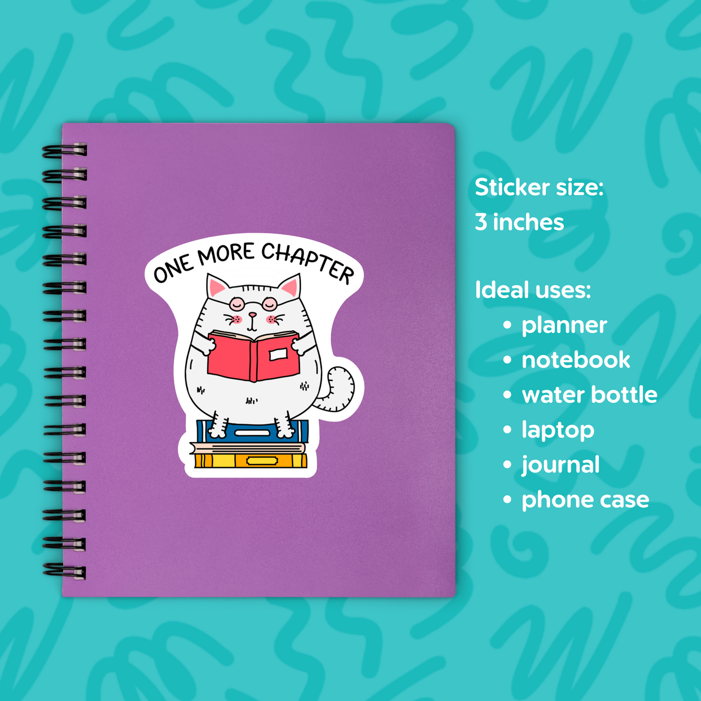 One More Chapter Sticker Funny Cat Sticker Book Lover Reader Gift Book Journal Sticker Book Sticker Waterproof Vinyl Laptop Water Bottle