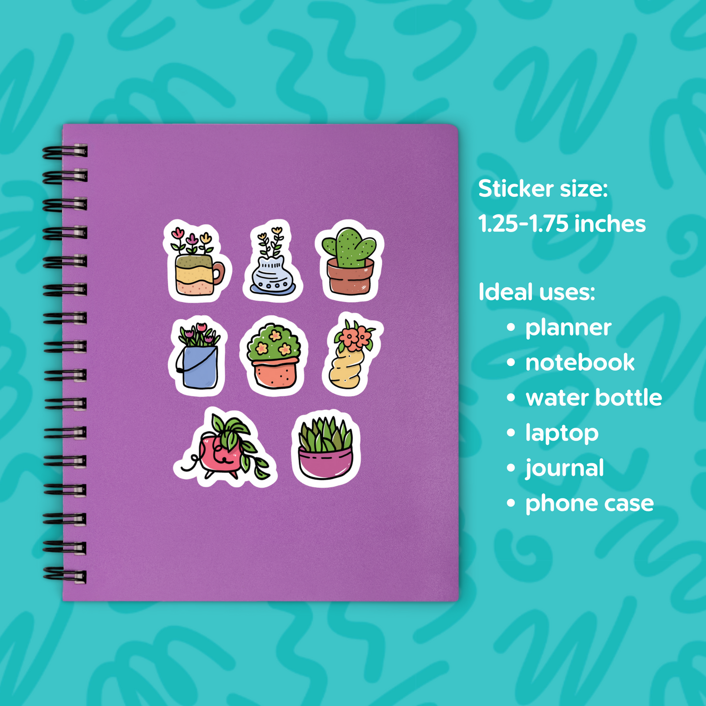 Mini Plant Sticker Sheet Waterproof Vinyl Sticker Cute Potted Plants Botanical Plant Flower Sticker for Laptop or Water Bottle