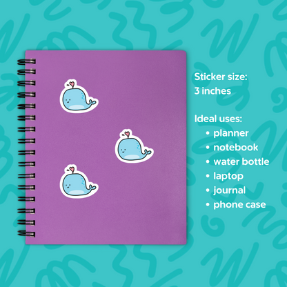 Mini Cute Whale Sticker Sheet • Waterproof Vinyl Whale Stickers • Blue Whale Decals • Whale Lover Gift • Small Ocean Stickers