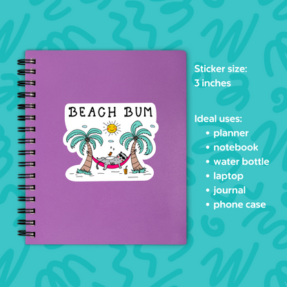 Beach Bum Cat Sticker • Waterproof Vinyl Funny Cat Decal • Summer Cat Humor Sticker • Cat Lover Gift • Laptop Water Bottle